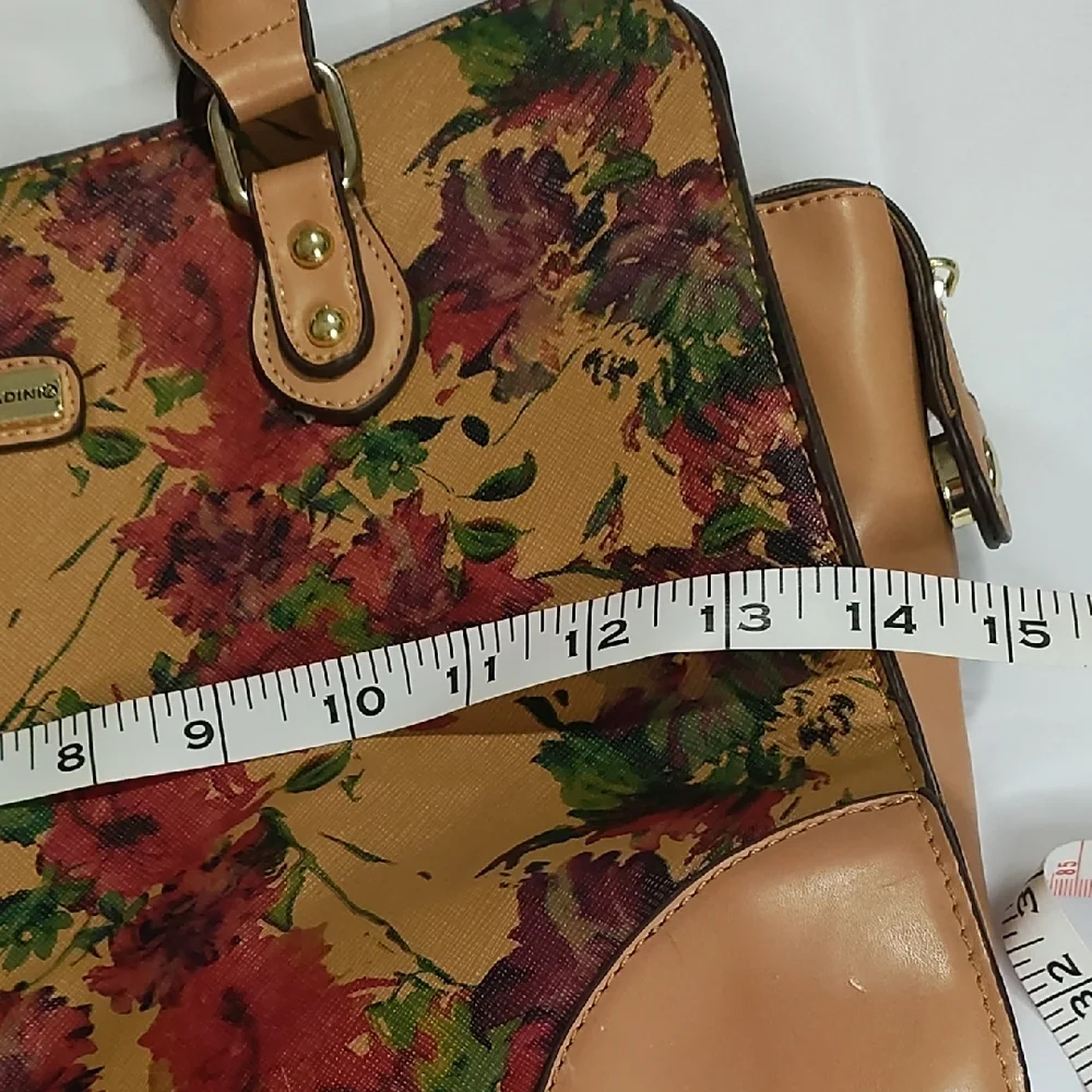 Adrienne‎ Vittadini Tan and Red Shoulder Bag with Floral Design